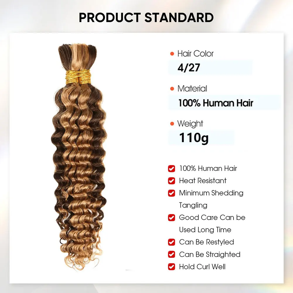 4/27 تسليط الضوء على أومبير اللون تجديل الشعر البشري البرازيلي حزم لتضفير موجة عميقة السائبة حزم الشعر البشري لا لحمة