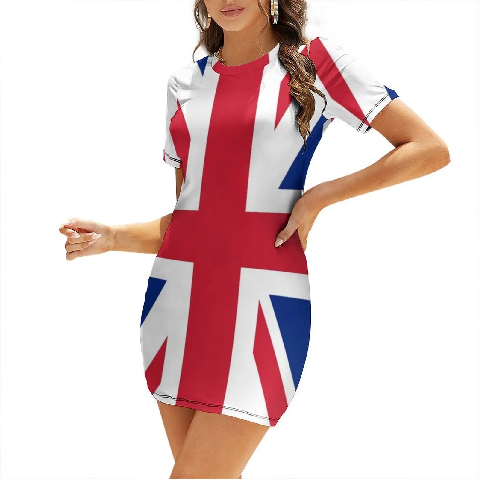 

United Kingdom National Flag Union Jack Great Britain Short Sleeved Dress clothes for women evening dress woman Dress