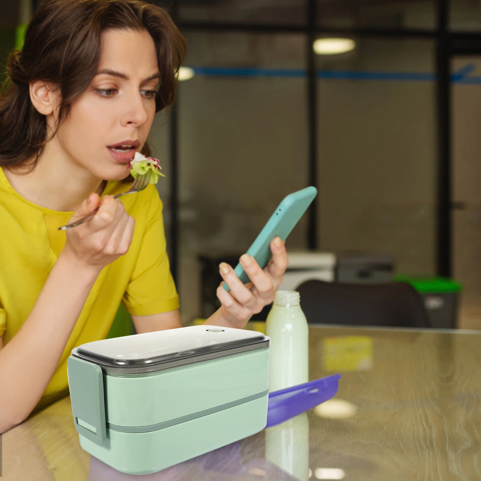 

1 set Double Layer Bento Box Portable Food Container Microwave Safe For Office Lunch Storage Case Kids Adults Outdoor