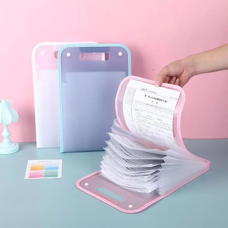 1PC 12 Grids Portable A4 File Folder Document Bag Large Capacity Transparent PP Vertical Organ Box Office Paper Storage Organize