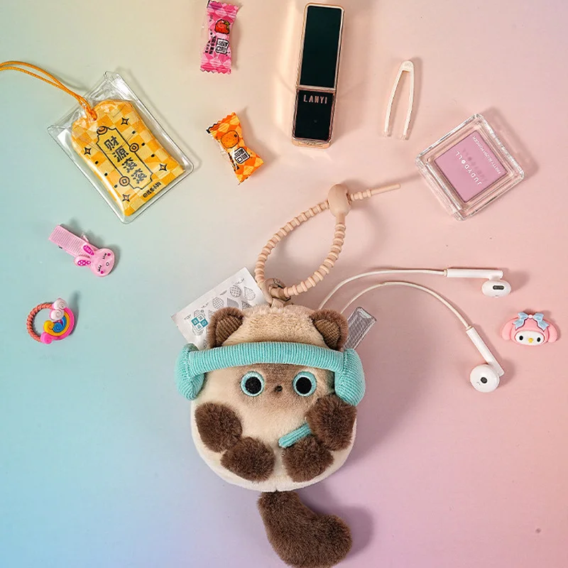 Estuche para Auriculares Bluetooth con Diseño de Gato de Peluche, Monedero Portátil, Llavero, Bolsa de Almacenamiento, Regalo Sorpresa de Cumpleaños para Niños