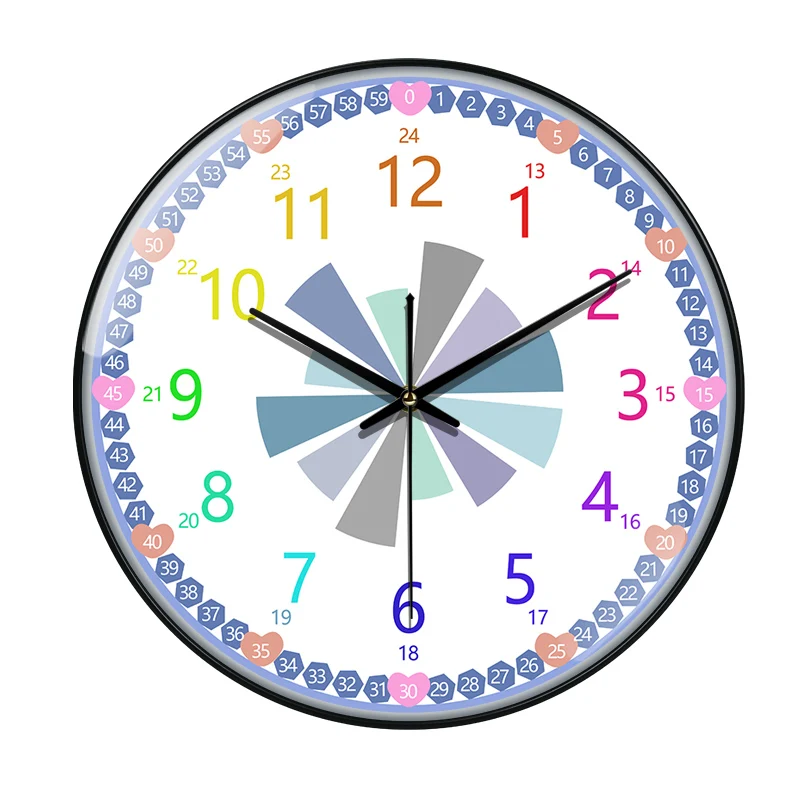 Early Education Acrylic Wall Clock Cartoon Colorful Quartz Round Clock Study Room Kid's Room Acrylic Plate Hanging Clocks Decor