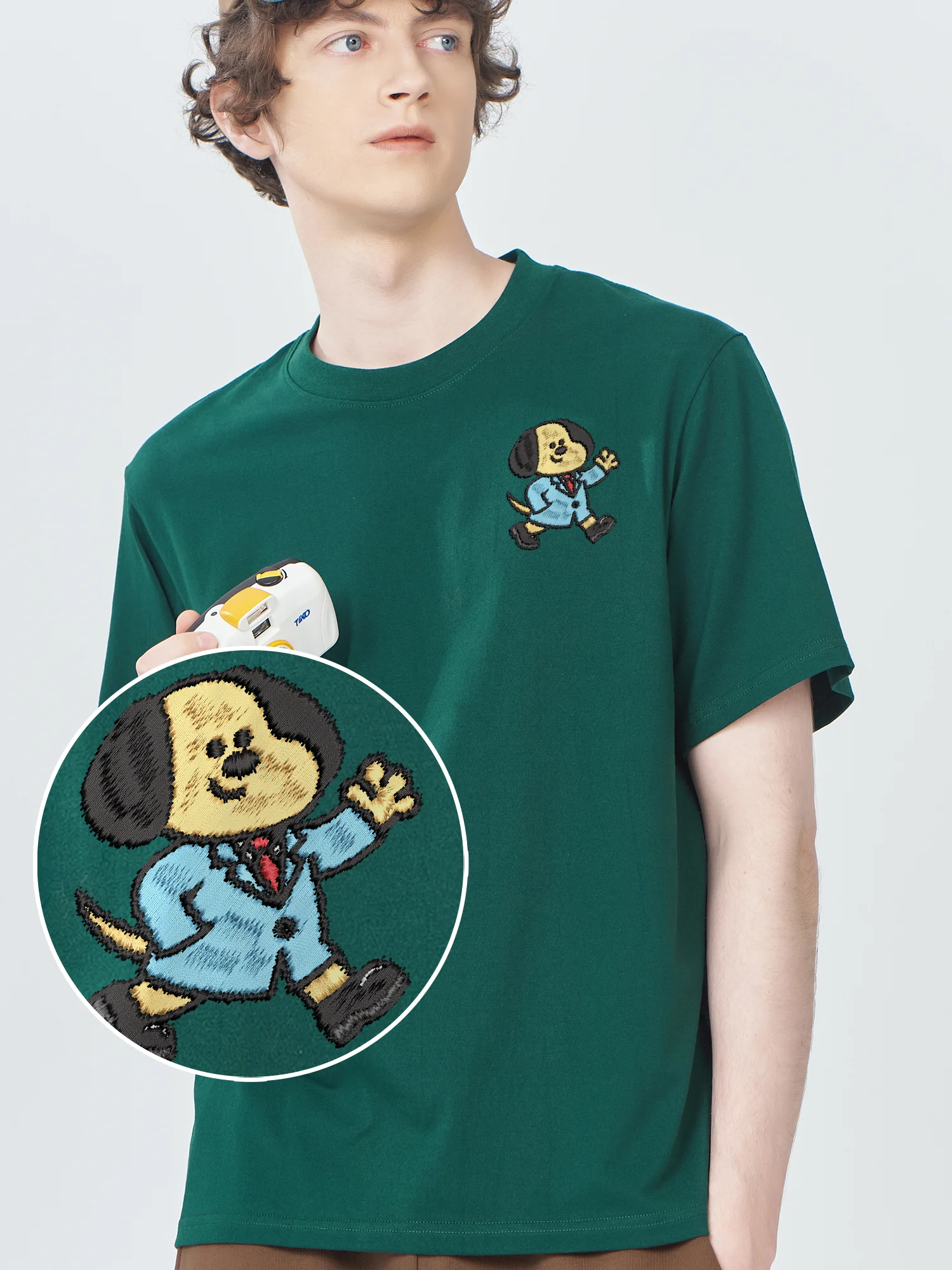 Wearing Suit Dog Embroidered Cotton Tee Unisex Soft Breathable Comfortable Embroidery T Shirts For Men Women Gift Idea