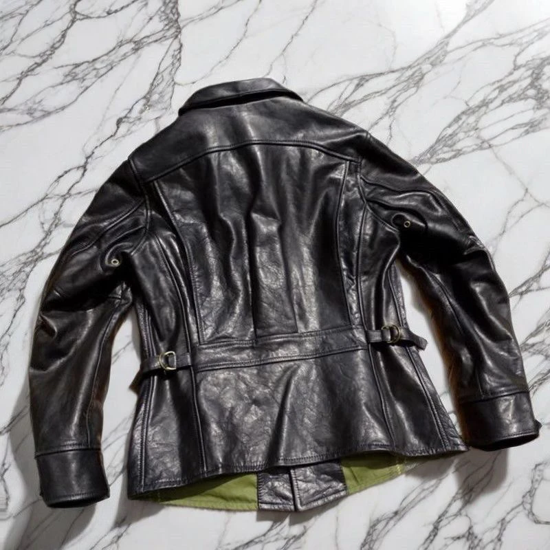 Soft Leather Jaet Men's Retro Sle Four Corner Arc Collar Biker Coat Gentleman Wave Pattern Vintage Faion Casual Coat