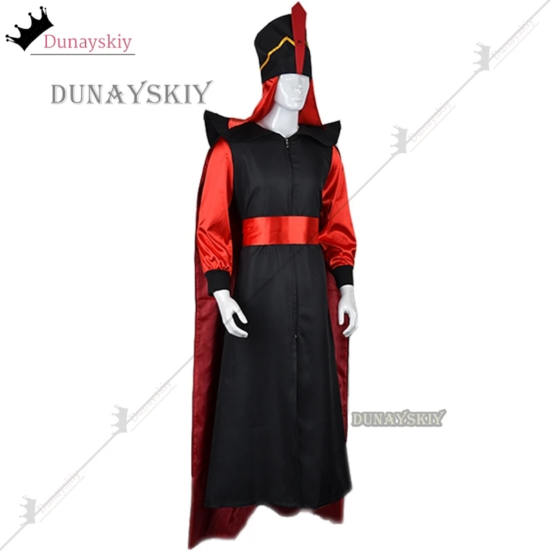 Jafar Costume  Cosplay Aldult Man Woman The Arabian Nights Aladdin Halloween Wizard Clothes Suit Hat Stage Costume Role Play