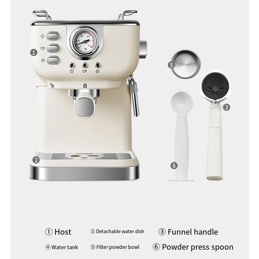 1050W Household 20bar Electric Coffee Maker Semi-automatic Italian Espresso Coffee Machine High Pressure Steam Milk Foam Machine