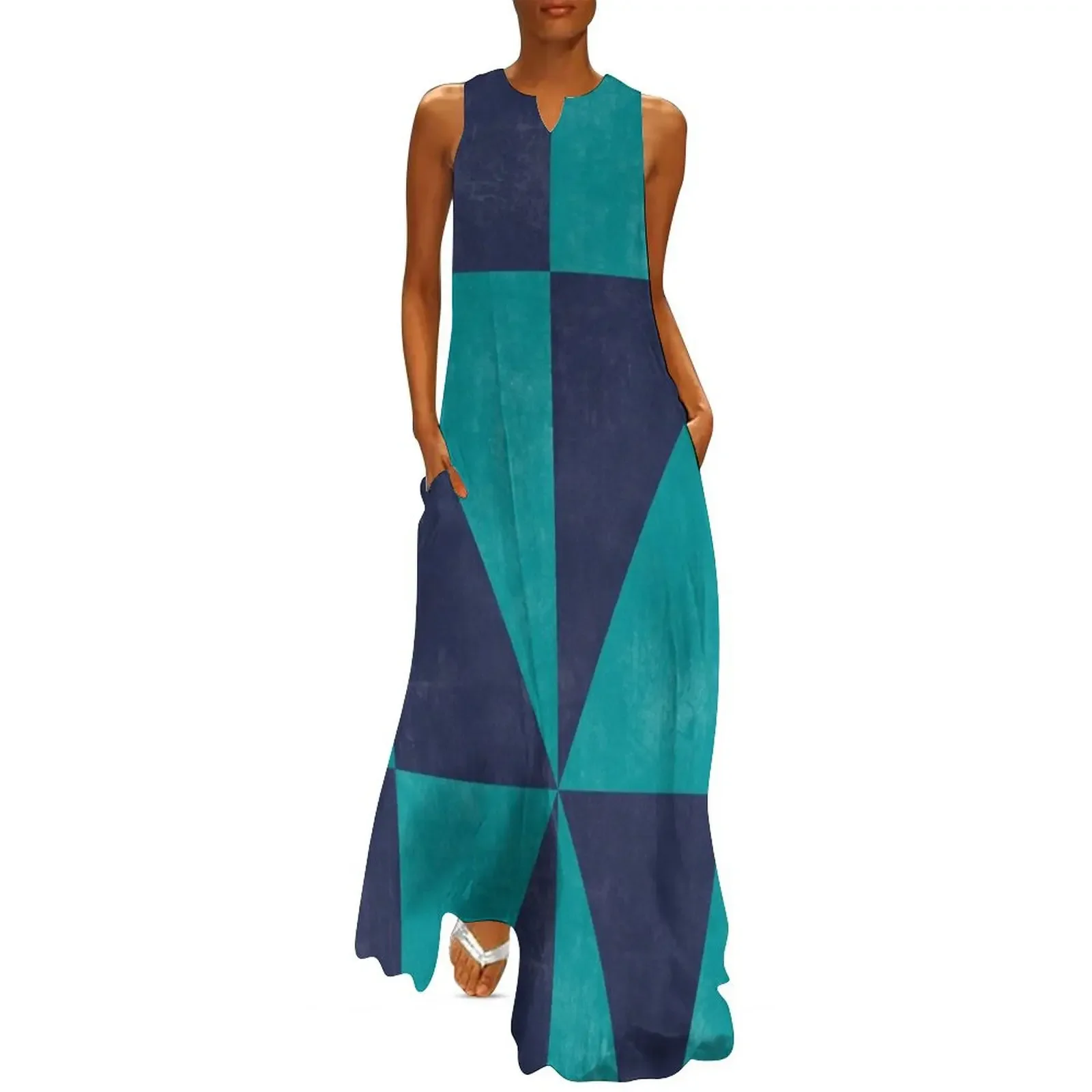 

Geometric Triangle Pattern - Turquoise, Blue Concrete Long Dress dress party night Dress