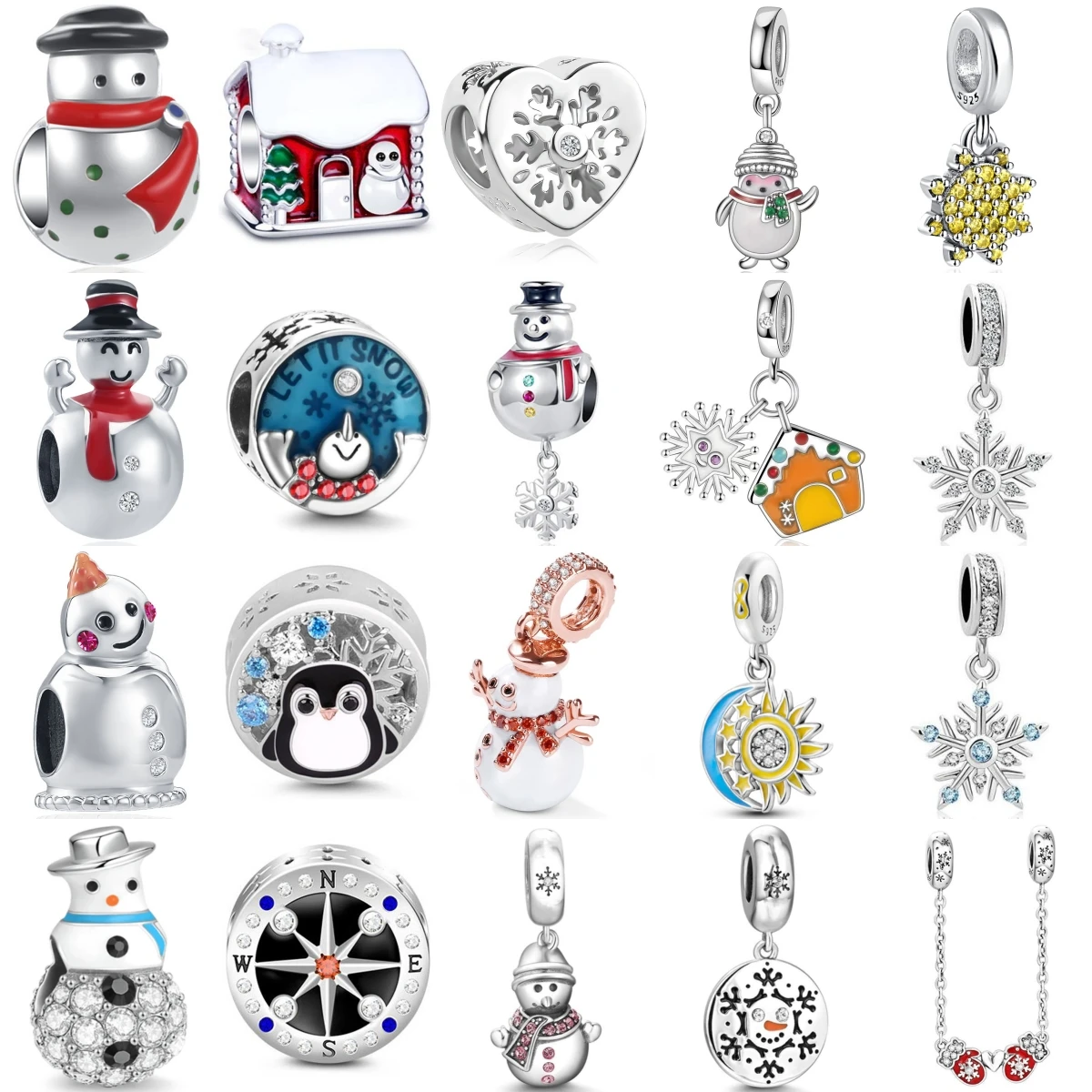 

Стерлингового Серебра 925, зимняя серия, подвеска в виде снеговика, снежинки, дома, подходит, оригинальный браслет, сделай сам, вечерние украшения