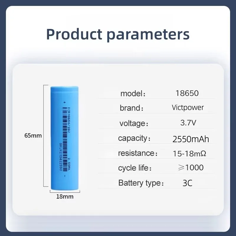 Victpower 10PCS 3.7V 2550mAh Rechargeable Lithium Battery Pack Cylindrical Ion Batteries for Toys,Consumer Electronics