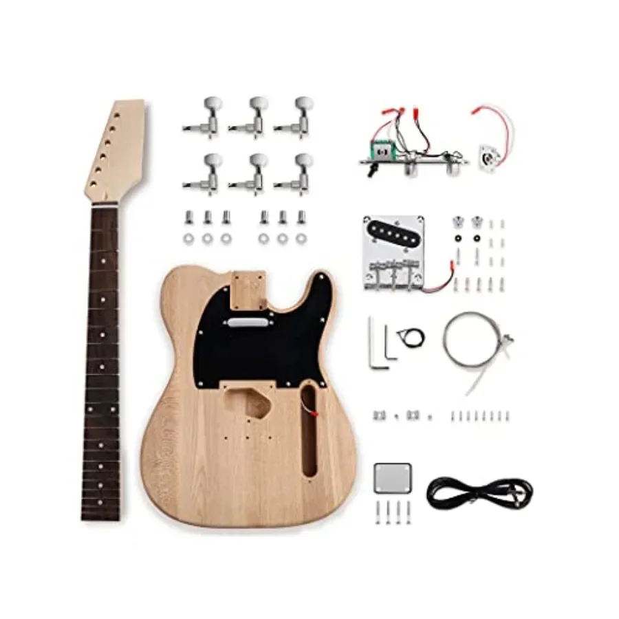 DIY Electric Guitar Kit for beginners: ash body, hard maple neck, rosewood fingerboard, chrome hardware, right-handed 6-string,