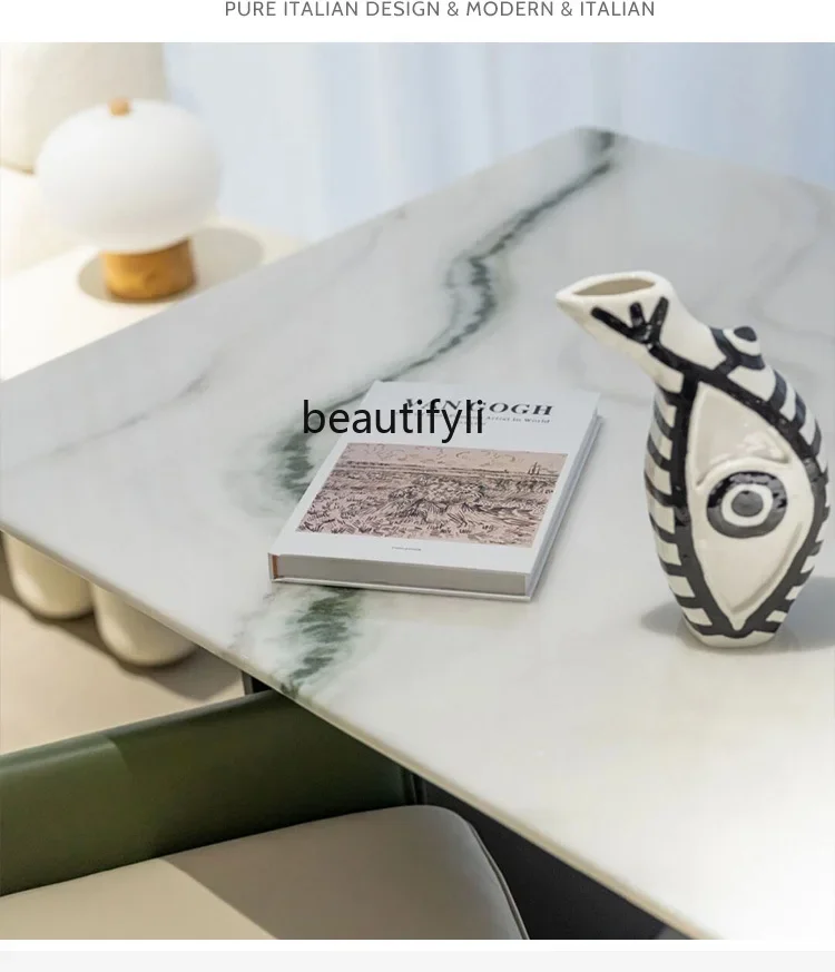 Natural marble dining table rectangular minimalist household dining table high-end luxury stone dining table2005