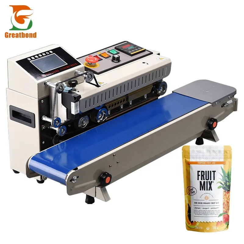 FR1600 Automatic Touch Screen Inkjet Printing Date Coding Logo Plastic Film Pouch Bag Continuous Band Sealer Sealing Machine