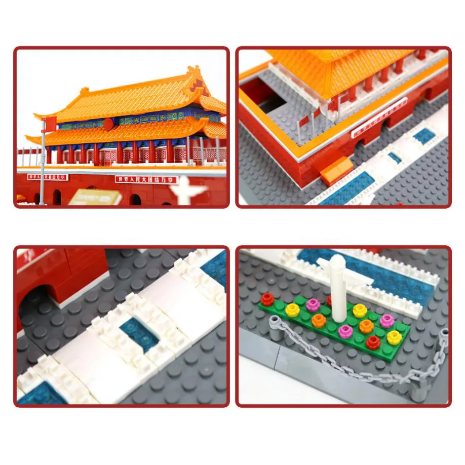 Modello di architettura di fama mondiale in Cina Pechino Tiananmen Collezione di giocattoli educativi in mattoni da costruzione quadrati per regalo per bambini