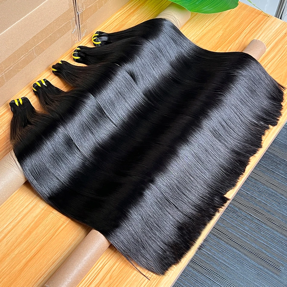 

Прямые двойные пучки человеческих волос Bone Straight Raw Virgin # 1B натуральный черный цвет двойной уток вьетнамское наращивание волос