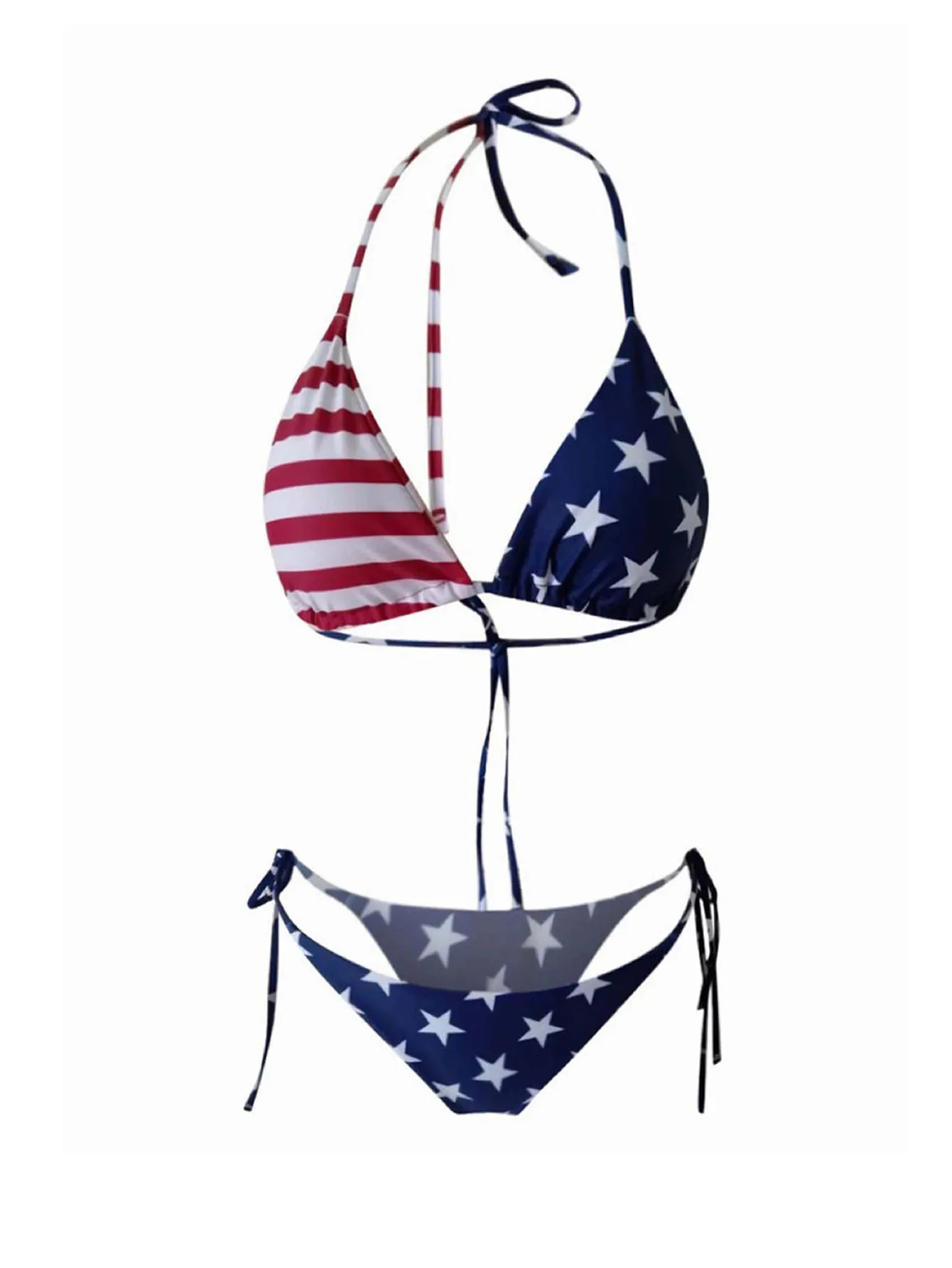 

Women's String Two Piece Halter Top Triangle Bikini Set with Tie Side Bottom Sexy Swimsuit Bathing Suits