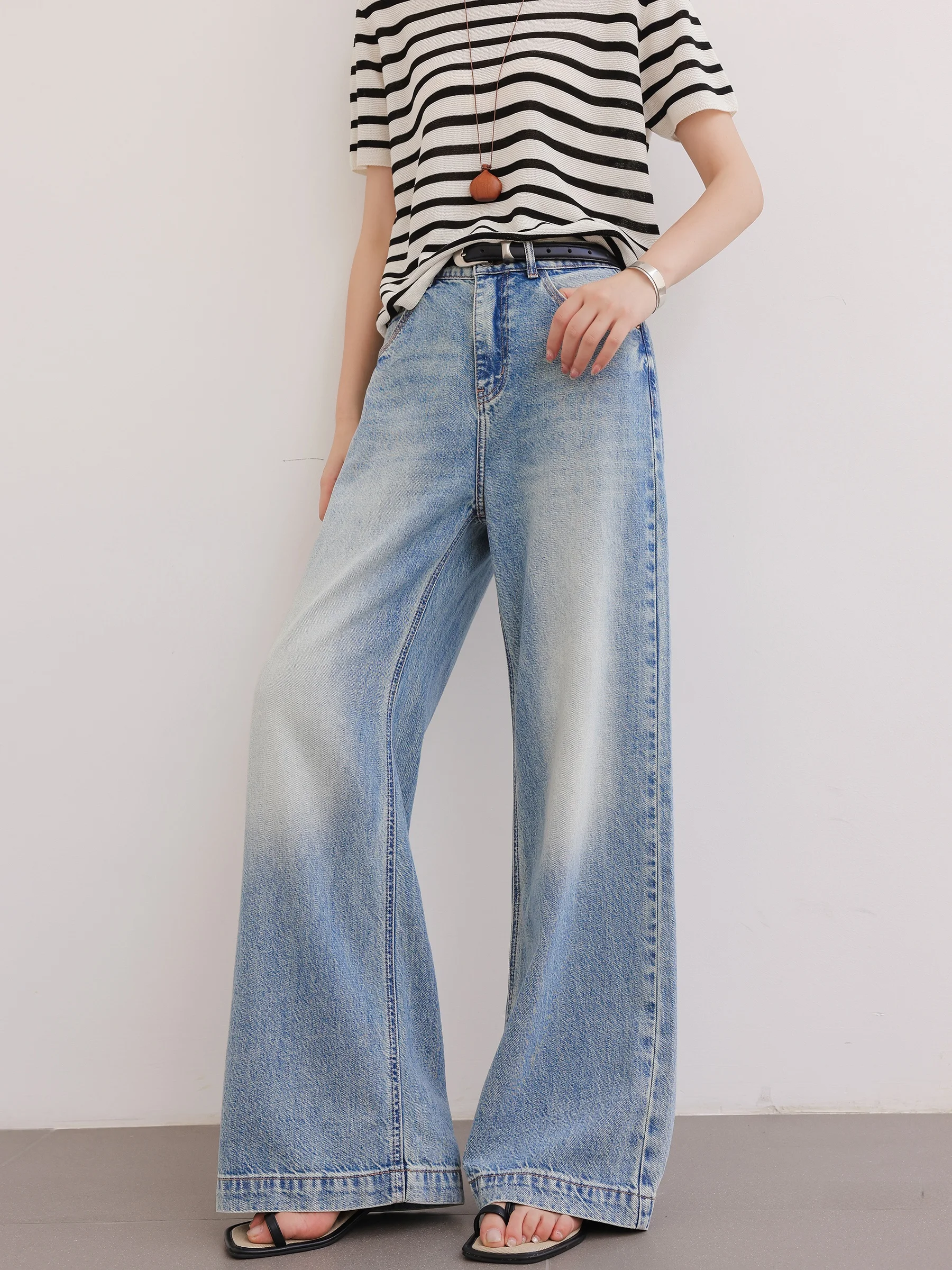 

JWUNIQUE Vintage High Waist Wide Leg Jeans Women's Loose Fit Comfortable Blue Denim Spring Summer New Style Pocket Design
