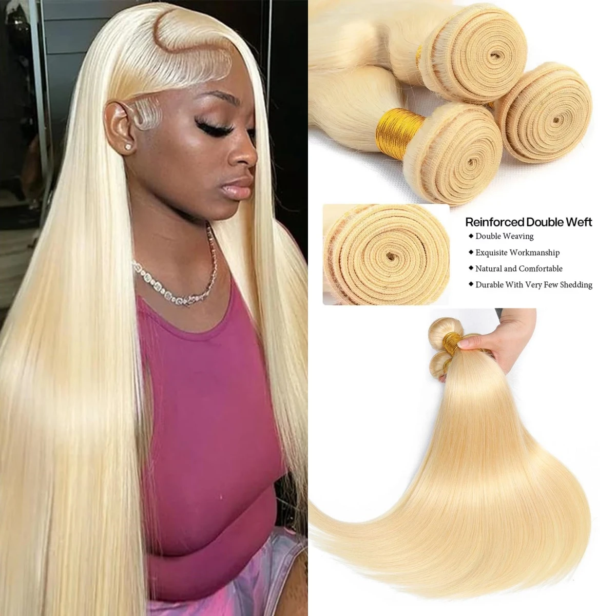 613 Bone Straight Bundles Brazilian Hair Double Weft 100% Human Hair Extensions Honey Blonde Bundles 16-30 Inch For Black Women