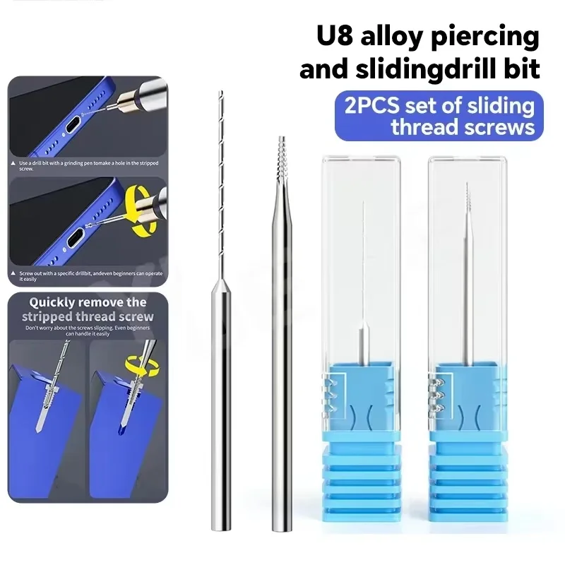 2Pc/Set Alloy Screw Extractor Sliding Drill Bit Precision Piercing Tool For Phone Logic Board Frame Repair Anti Slip Repair Tool