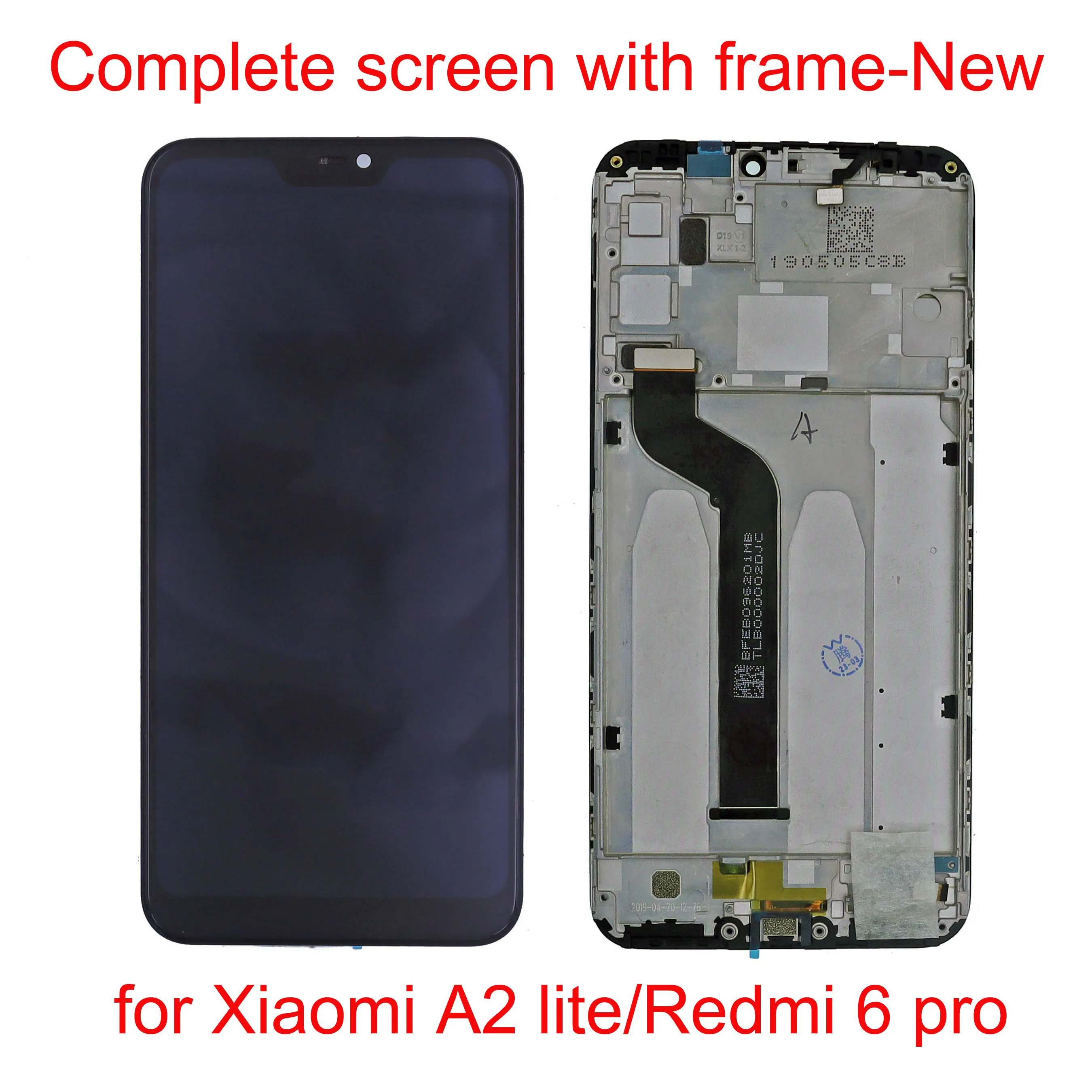 Ten points supported LCD Touch Screen Digitizer Assembly with Frame and Sensor flex, Complete Screen for Xiaomi A2 Lite, New