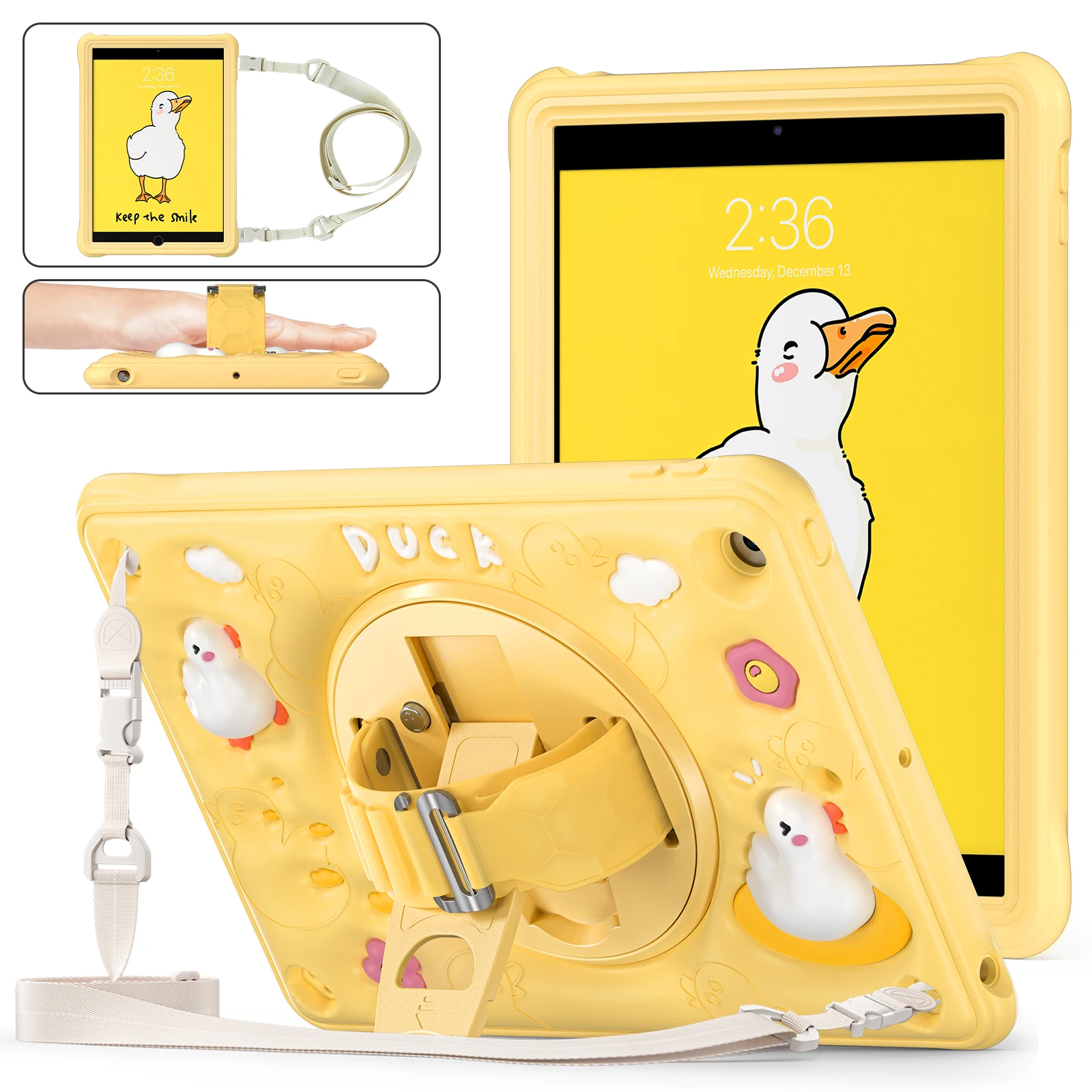 

Case Universal For iPad 10.2" 2019 2020 2021 7th 8th 9th Gen. 360 Rotating Kickstand Kids Cartoon Heavy Duty Cover PC-Silicone