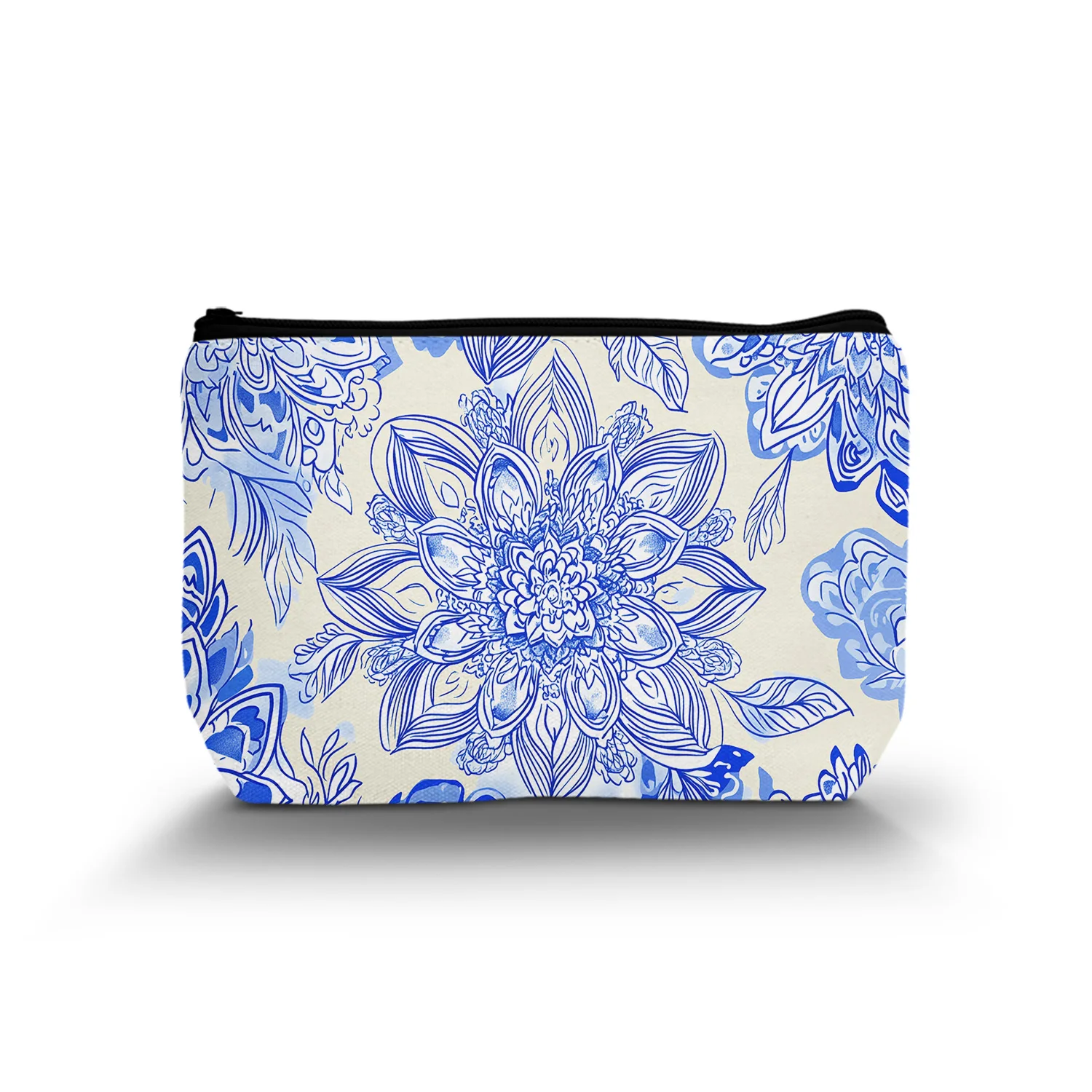 1Pc Cosmetic Bag Small Makeup Bag Summer Sunscreen Bag Lipstick Bag Travel Purse Essentials White Blue Flower Beach