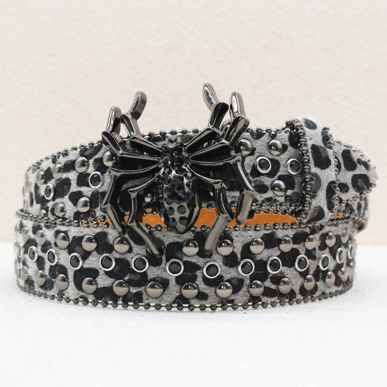 Neuer Gürtel mit Leopardenmuster und Spinnen-Strass, Europäischer und Amerikanischer Y2K Hip-Hop-Stil Jeans-Nietengürtel, Gürtel mit Großer Spinnenschnalle – Detail 8