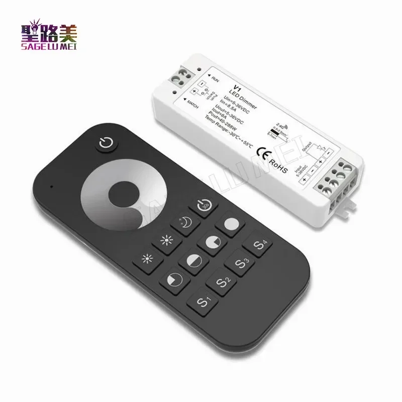 

Wireless V1+RT1 2.4G RF Wireless Touch LED Dimmer Controller DC5V-DC24V 36V for For 5050 3528 Single color Led Strip Light Tape