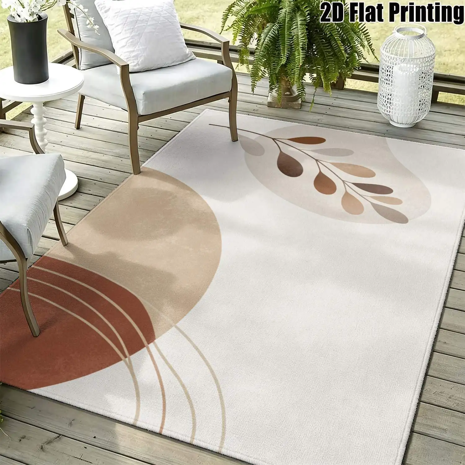 1Pc 2D Printed Morandi Brown-Grey Geometric Plant Nordic/Instagram Style Carpet, Modern Minimalist Vintage Striped Floor Mat, Machine Washable, Multi-Size, for Entrance, Dining Room, Foyer, Bedroom, Living Room Home Decor