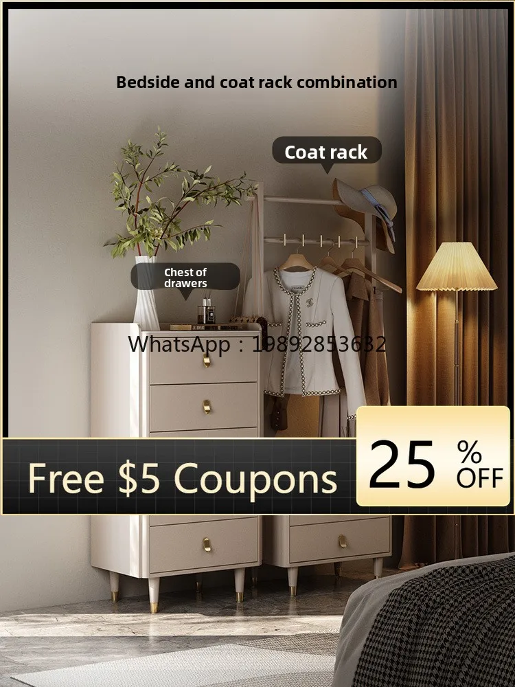 LYY Light Luxury Five-Drawer Cabinet Narrow Model Bedroom Wall-Mounted Bedside High Living Room Solid Wood Small Side Cabinet
