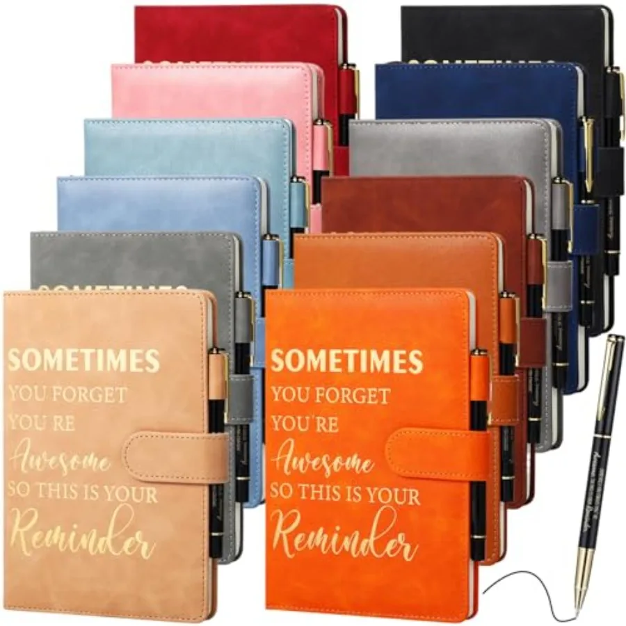 24 Piezas/12 Sets de Regalos de Agradecimiento para Empleados, Cuadernos de Cuero con Líneas A5 y Bolígrafos, Regalos Inspiradores de Agradecimiento