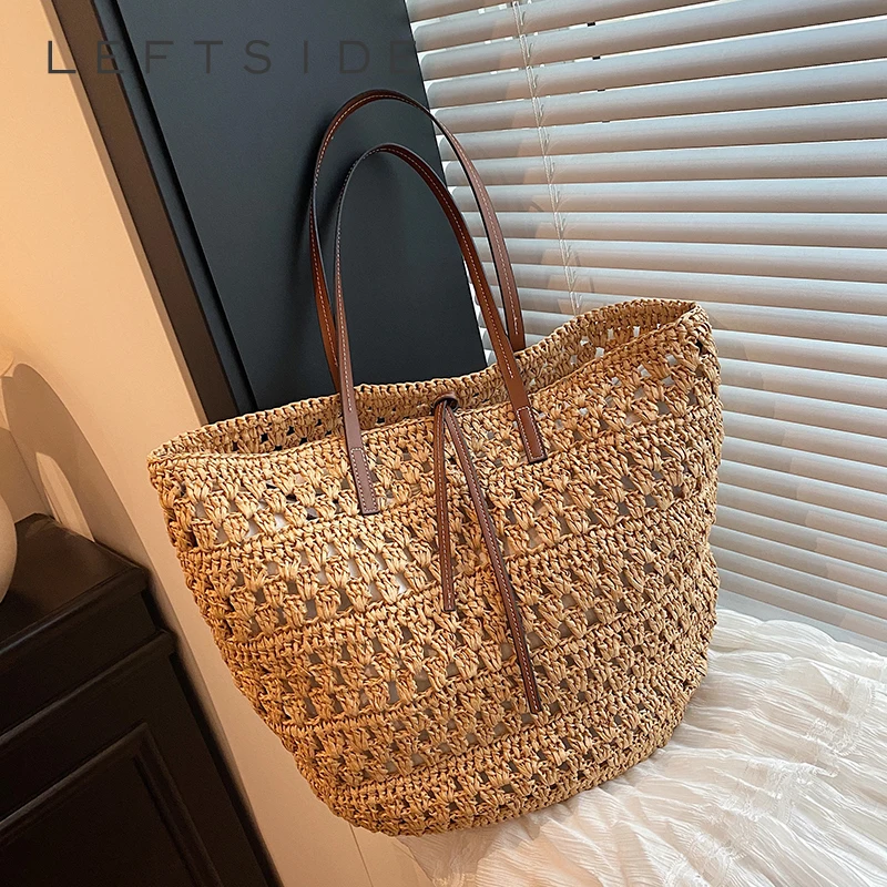 

LEFTSIDE Weave High Capacity Straw Shoulder Bags for Women 2025 Summer New Tote Bag Females Beach Bags Handbags and Purses