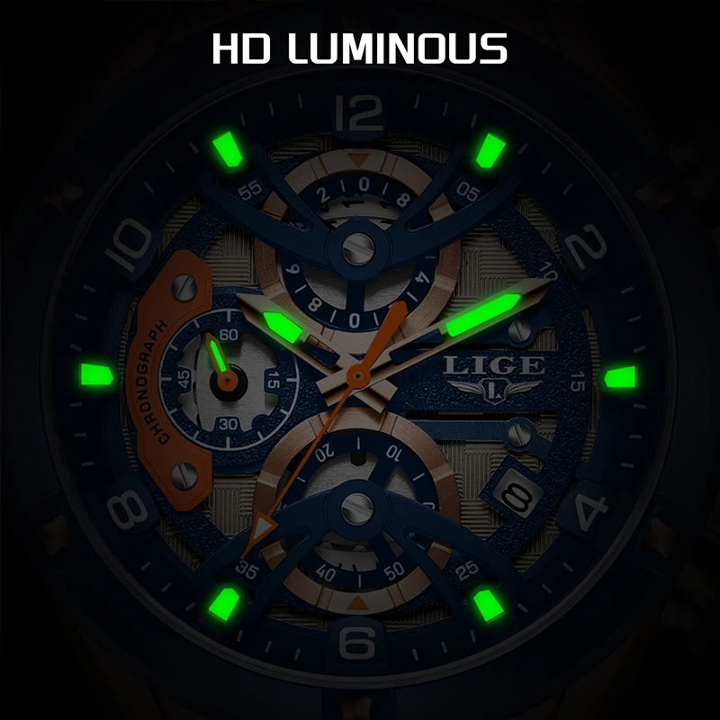 LIGE 2025 高級腕時計 メンズ スタイリッシュ ビジネス 防水 シリコン メンズ腕時計 男性用腕時計 montres hommes+BOX