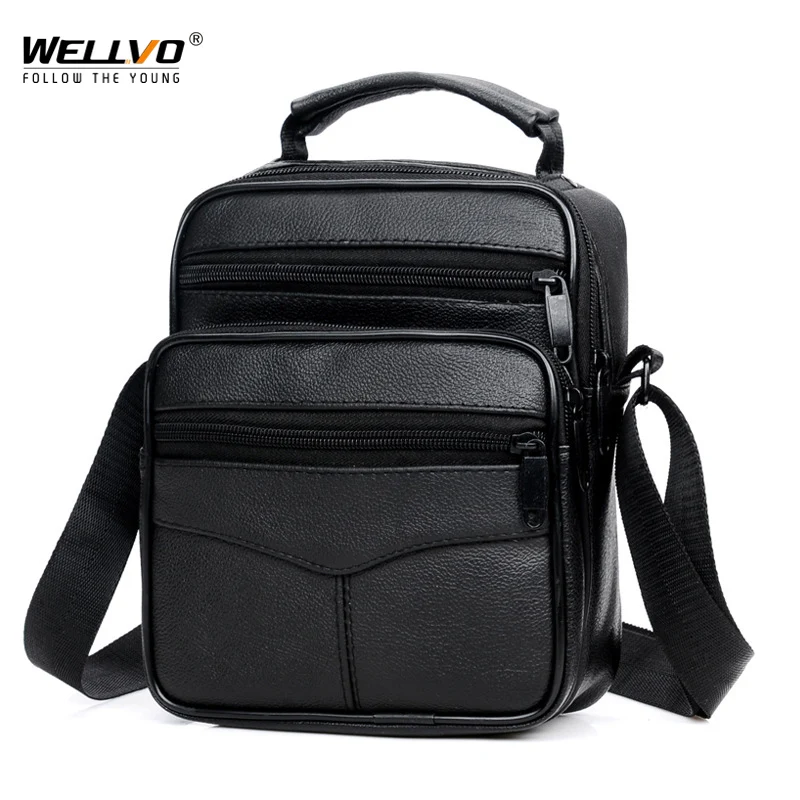 

Male's Black Crossbody Bag New Luxury Leather Waterproof Handbag Businessmen Multifunctional Large Capacity Shoulder Bags XA292C