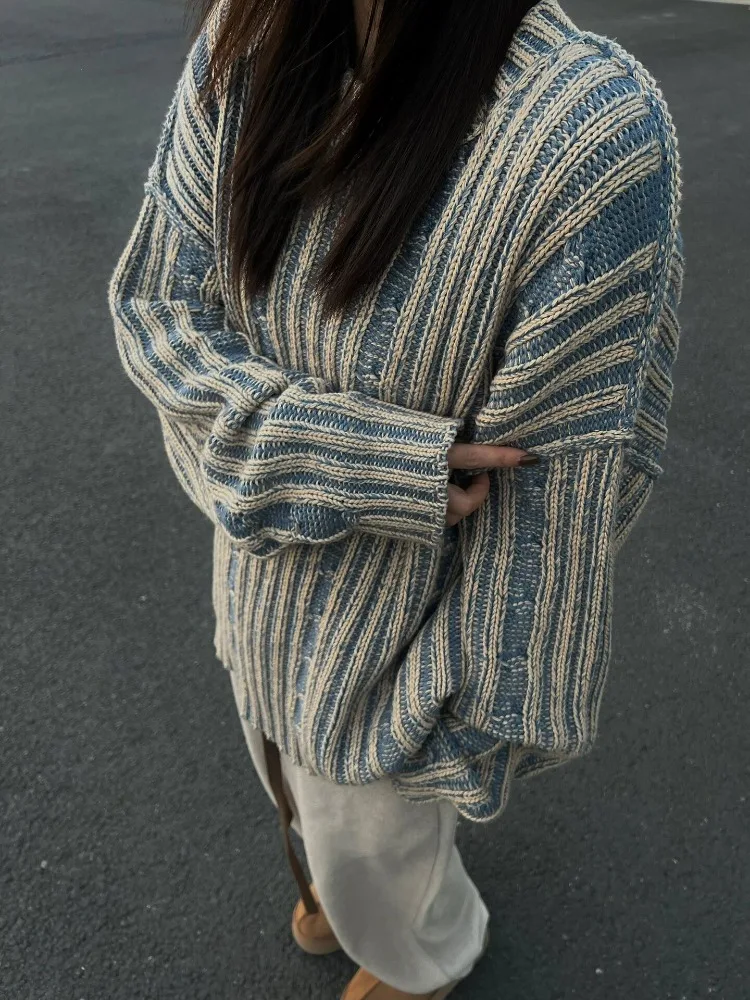 American Vintage Pullovers for Women Long Sleeve Design Aesthetics Streetwear Lazy Style Sweaters Y2k Casual Loose Clothing 2024
