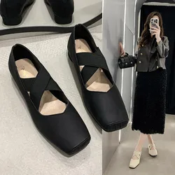 Casual Woman Shoe Modis Ballet Flats Square Toe All-Match Low Heels Clogs Platform Autumn Elegant Female Footwear Shallow Mouth