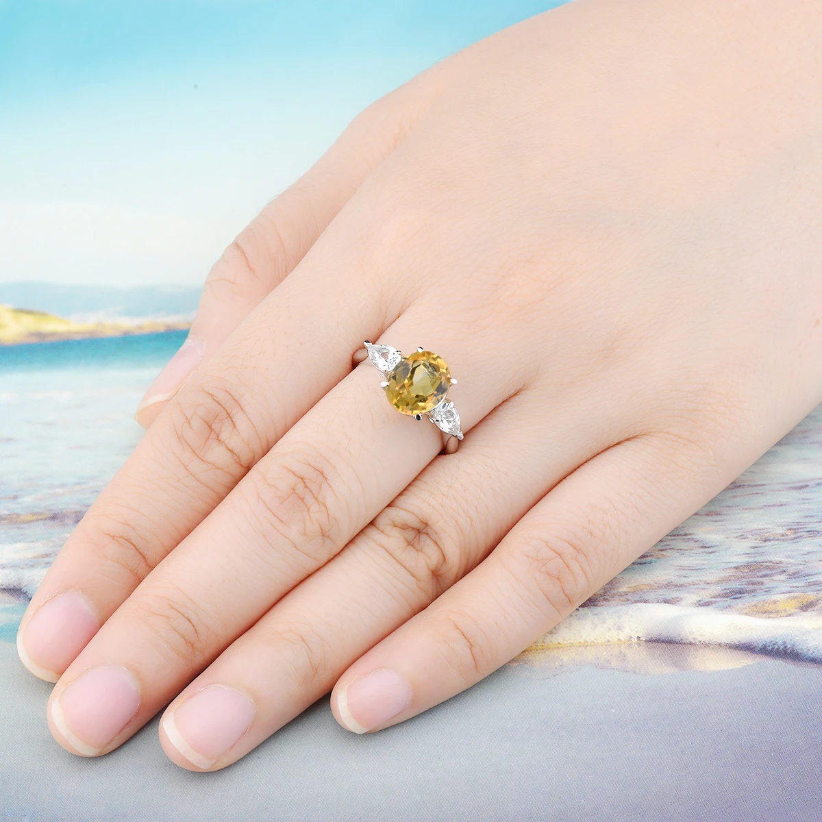 Natural Citrine Sterling Silver Rings 2.2 Carats Genuine Crystal Classic Fortune Luck Fine Jewelrys S925 Women Birthday Gifts
