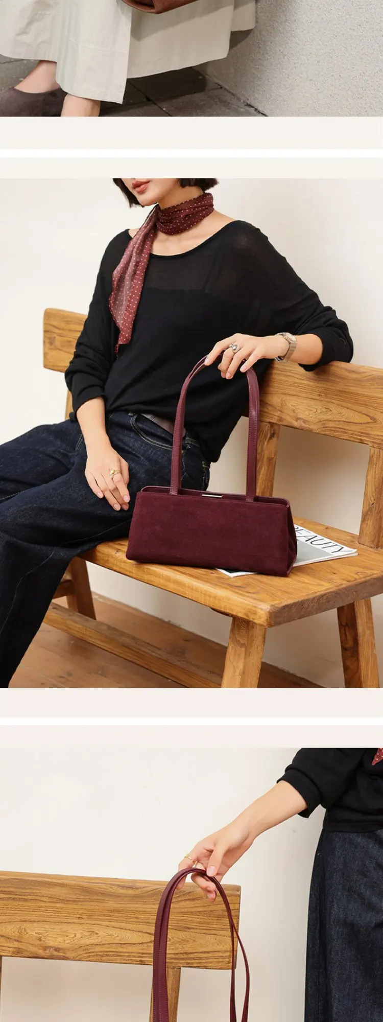 Bolso de Hombro de Cuero de Ante Estilo Francés, Diseño Minimalista para el Día a Día, Bolso de Axila de Cuero Genuino para M...