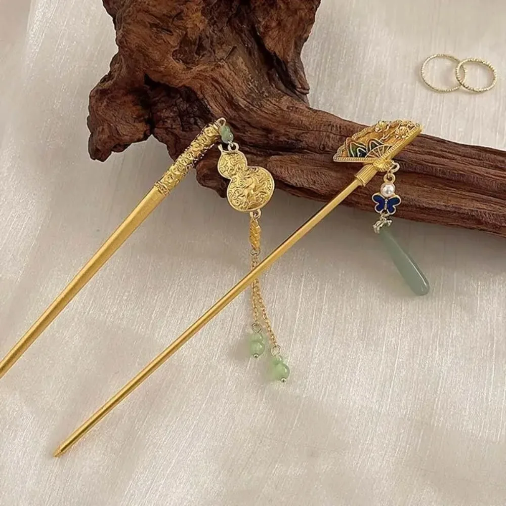 

Exquisite Fan Tassels Hair Stick Pendant Gourd Chinese Style Hairpin Gold Color Girl Hair Accessories Hanfu Headwear Girls