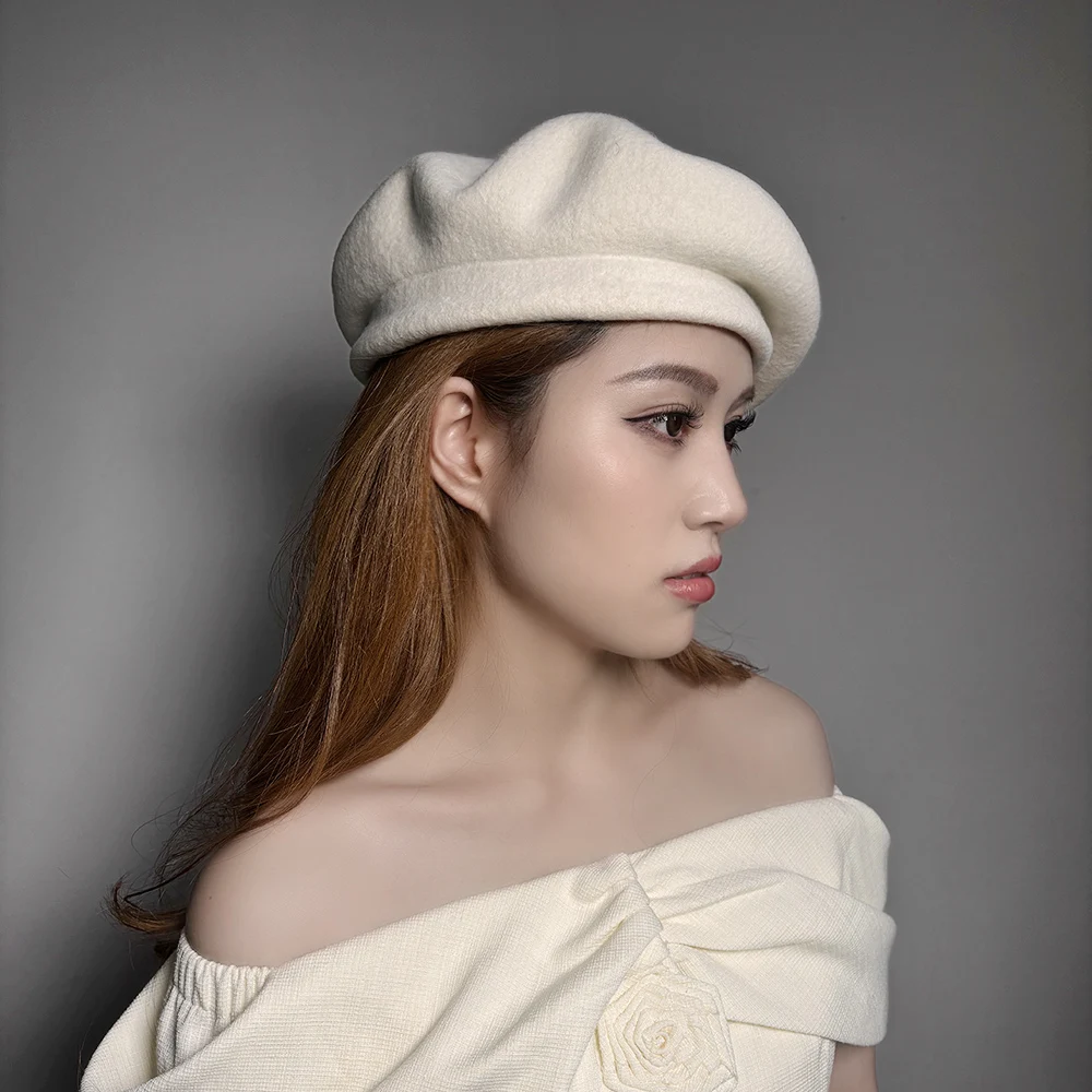 Korean Style Autumn and Winter Fashion Casual Three-Dimensional Deep-Brim Elastic Sweatband Beret Painter Hat Women's Warm Mushroom Hat Trendy