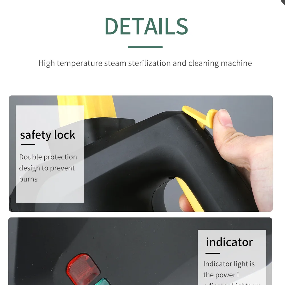 Ручной высокотемпературный пароочиститель с распылителем высокого давления с 9 аксессуарами, подходящим для спален, кухонь и автомобилей