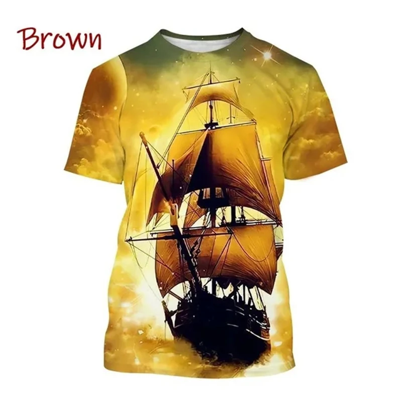 

New Arrival Summer Fashionable 3D Printing Pirate Ship Print O Neck T-Shirt Unisex Short Sleeve Fashion Casual Street Loose Tops