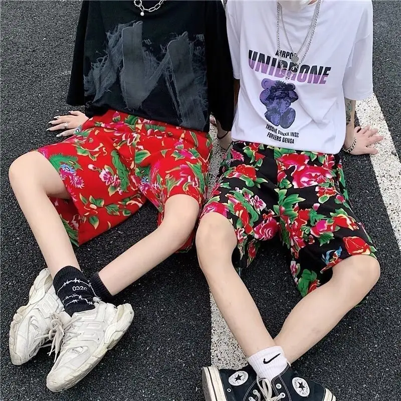 

Модные хлопковые свободные шорты с цветочным принтом для мужчин, дышащие, удобные, для весны и лета, в городском стиле