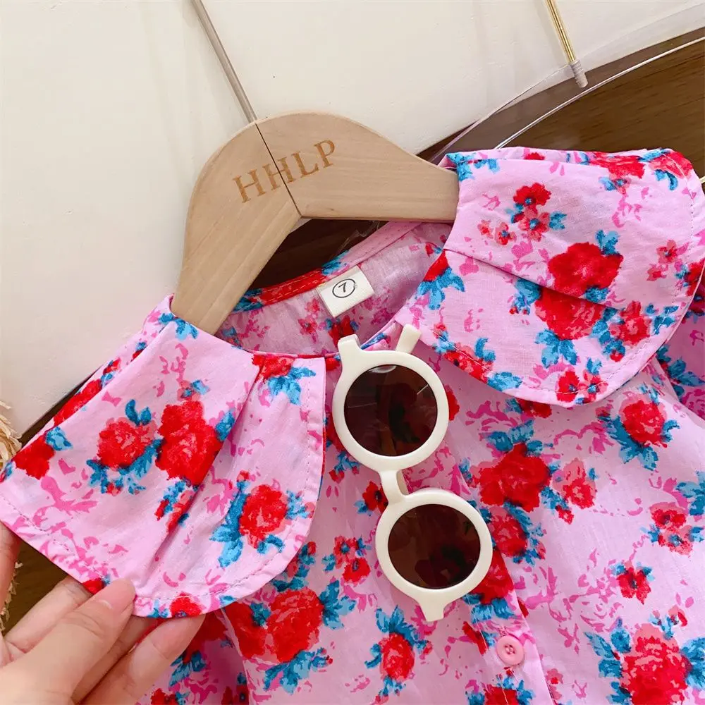 Girls Spring  Autumn Clothes Suit 2023 Children\'s Doll Collar Rose Long-sleeved Shirts + Casual  Pants Two-piece Clothing Sets