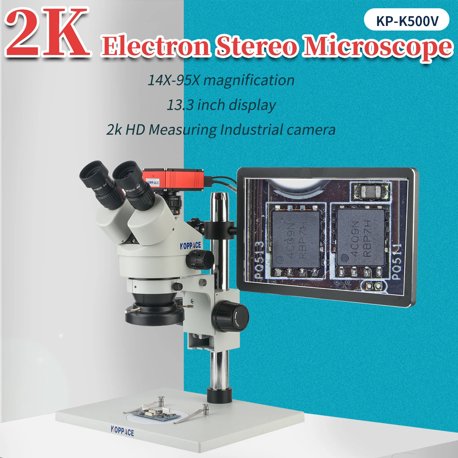 KOPPACE 14X-95X Stereoscopic Measurement Microscope can capture images and videos with 13.3-inch Display