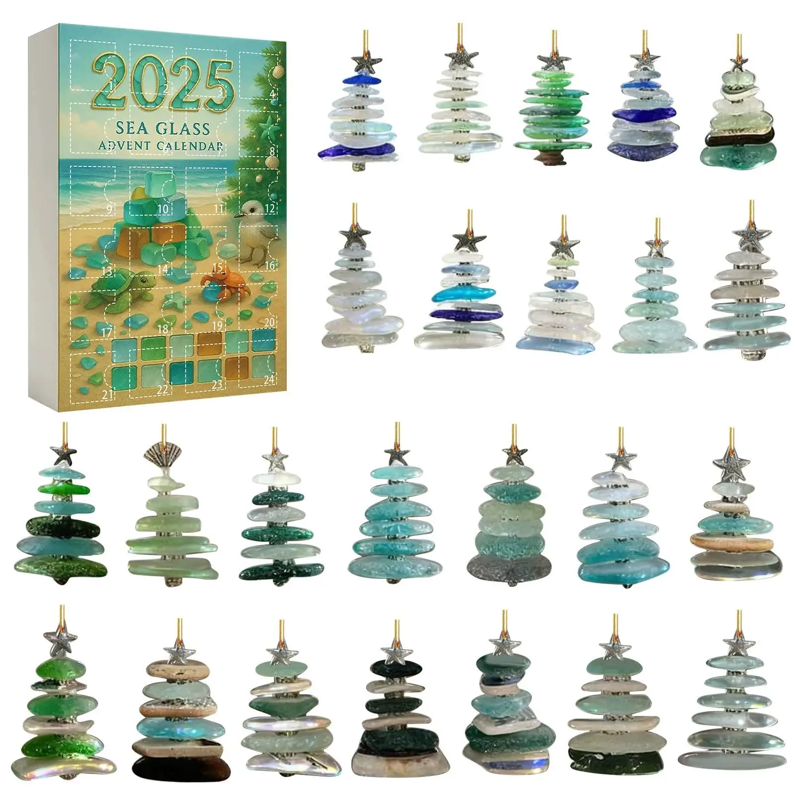 

2D Sea Glass Christmas Tree Advent Calendar Christmas Advent Calendar Acrylic Advent Calendars Pendant Home Decorations 2025