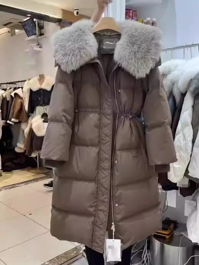 Fashion Down Cotton Jacket Women's Mid Length 2025 Winter New Style Big Fur Collar Thick Warm Coat Parka Windbreaker w1056