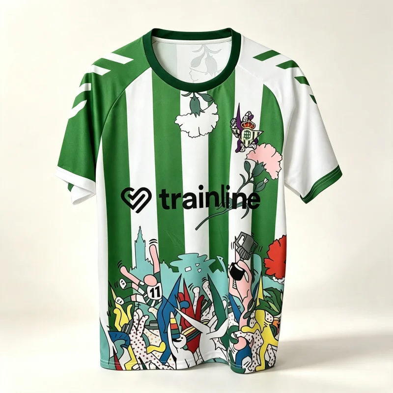 2026-27 Hot Betis Special Edition Trikot Herren Fußballtrikot Grün-Weiß Gestreift Graffiti-Kunst Fußball-Fan-Top Familien- und Kinder-T-Shirts – Detail 1