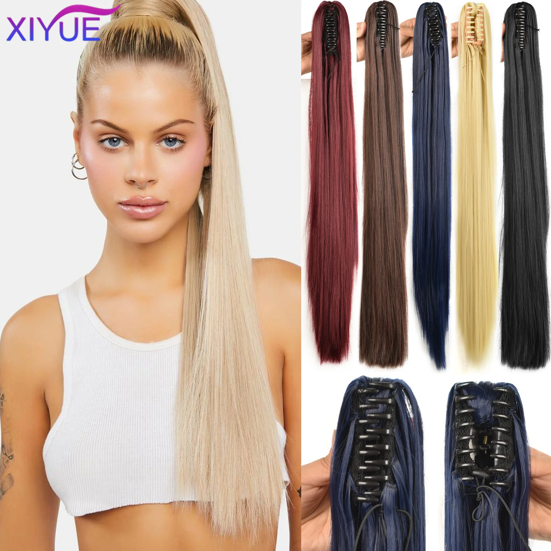 

Synthetic Long Straight Claw Clip In Ponytail Hair Extensions 32Inch Heat Resistant Pony Tail Hair Piece For Women Daily Use