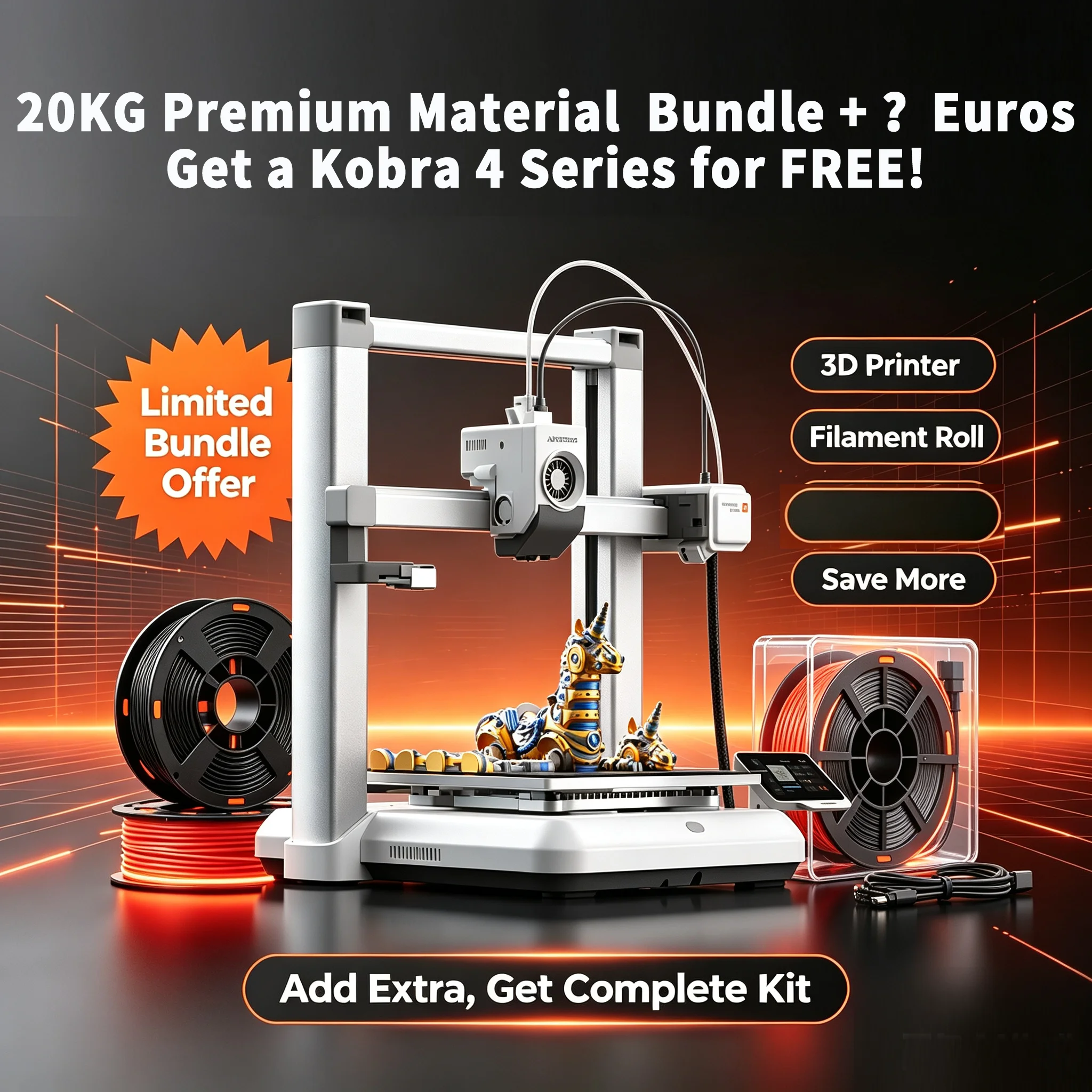 Image of Tolles Angebot: Upgrade auf Kobra 4 3D-Drucker + 20KG PLA Filament-Paket ODER Upgrade auf Kobra 4 Combo 3D-Drucker + 20KG PLA-Paket