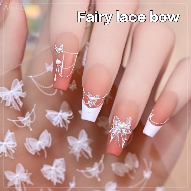 Pegatina para uñas con forma de lazo de encaje, calcomanía en relieve estereoscópico, adhesivo para mejorar el salón de manicura, entusiastas de la manicura DIY
